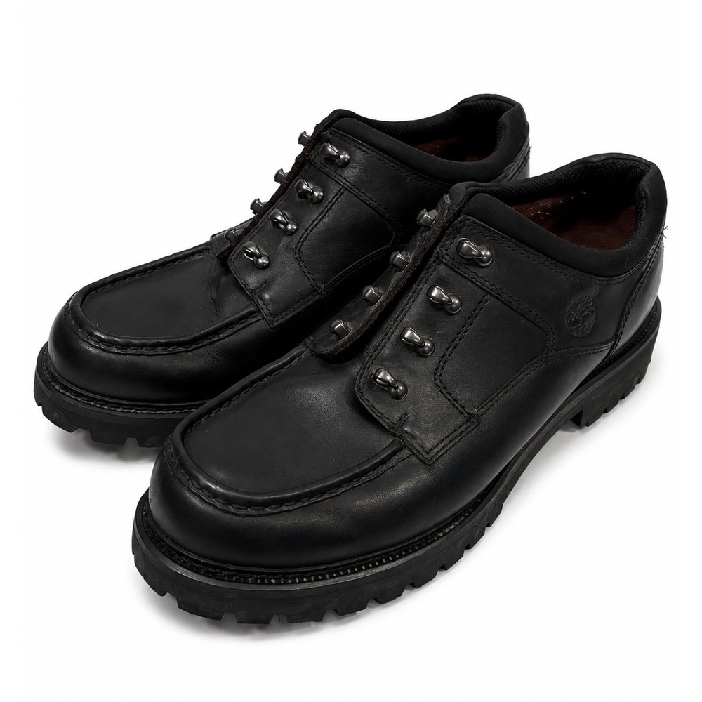 Timberland Mens 80014 Black Leather Moc Toe Lug Sole Low Top Boots Size 11.5M